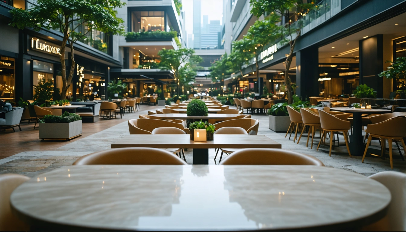 high-end-outdoor-restaurants-mall-with-mSa74-1 Luxury condos above a high-end outdoor restaurant in blue and teal hues